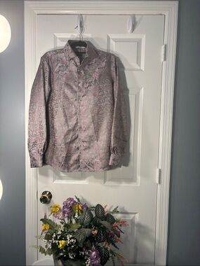Barry Wang Men’s Medium Pink & Silver Paisley Dress Shirt